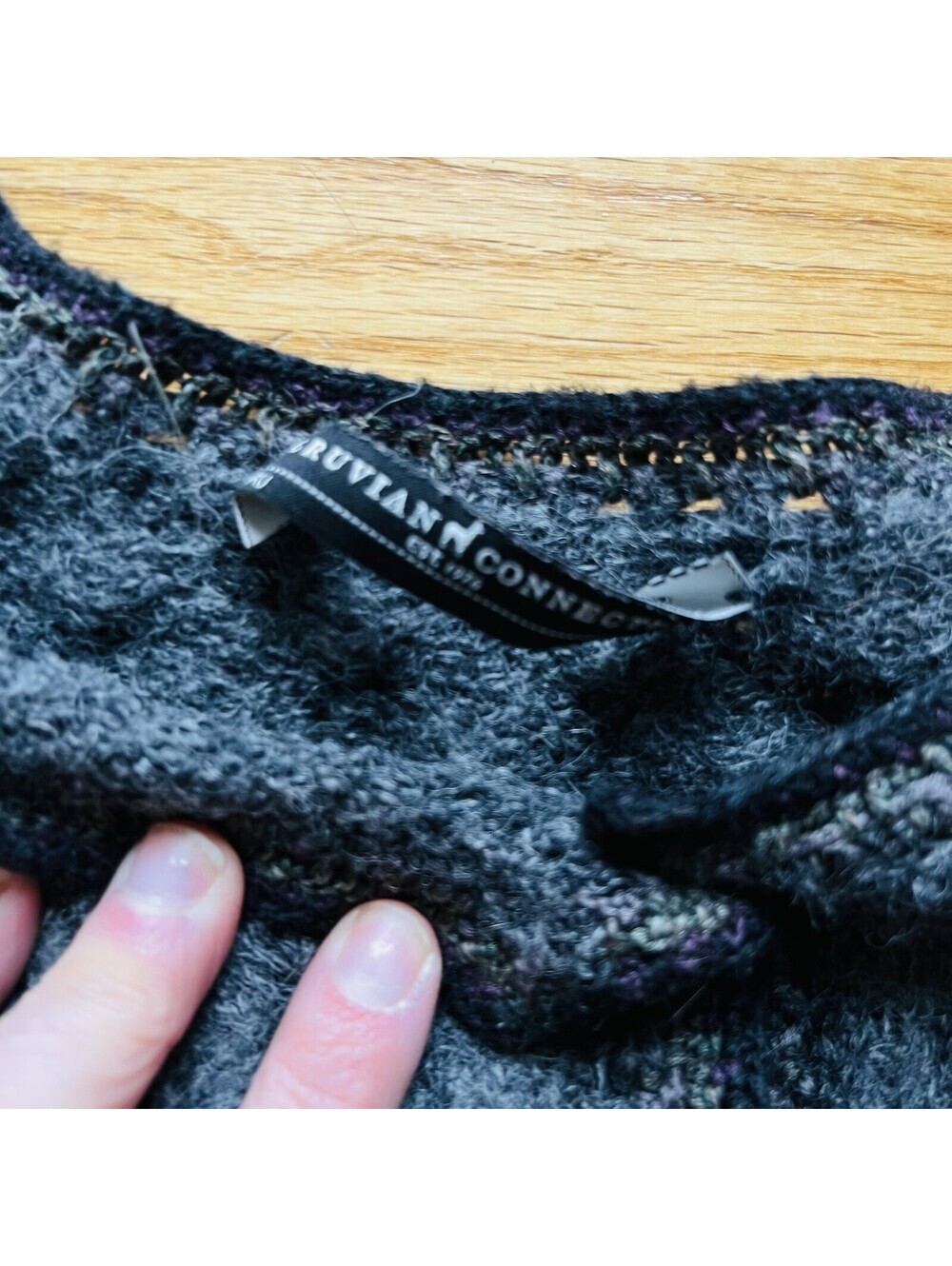 Peruvian Connection Alpaca Pima Cotton Wool Cardigan Womens XS Grey Purple - Picture 7 of 11